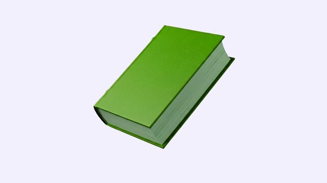 A thick green hardcover novel or textbook floating against a plain white background. This minimalist, clean 3D digital model is ideal for e-learning platforms, bookstore logos, or textbook mockups.