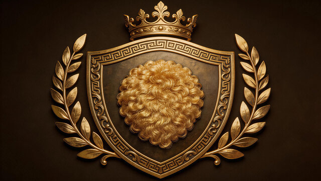 Golden emblem with crown and laurel