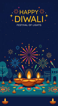 Diwali Festival of Lights Celebration Illustration social media post template