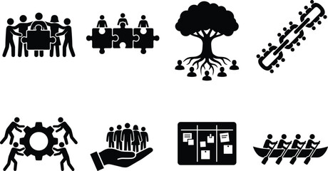 Obraz premium Set of business team work icons representing collaboration, strategy, project management, corporate leadership, and unity, image_f8c648.png