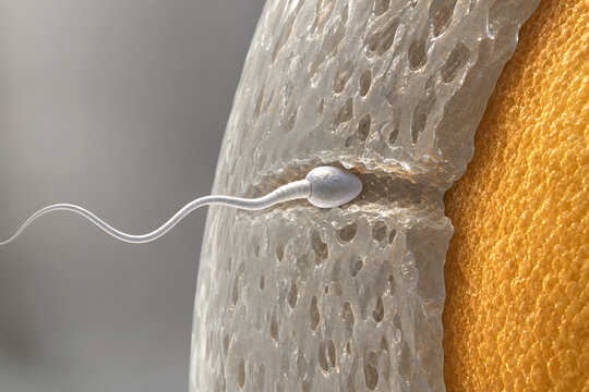 Sperm Penetrating Zona Pellucida Toward Human Egg