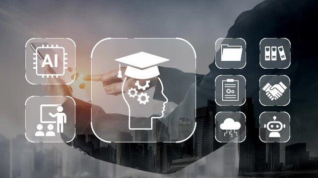 Innovative Learning and Technology Integration Concept with AI Tools, Education Graphics, and Business Elements for Modern Development and Growth Gluon.