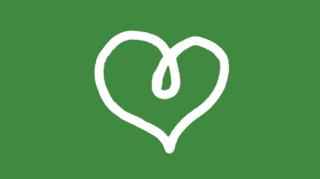 Single continuous loop heart hand-drawn cartoon graphic with chalk outline infinity love icon and creative charity notification isolated on green screen background for social emotional line art.