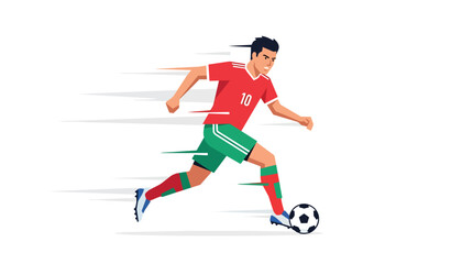 Fototapeta premium Soccer player sprinting with ball in high-velocity motion flat vector for sports media branding