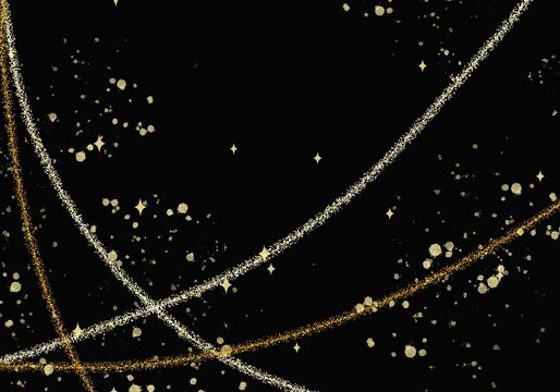 黒背景のゴールドグリッター抽象背景｜輝く粒子と流線デザイン