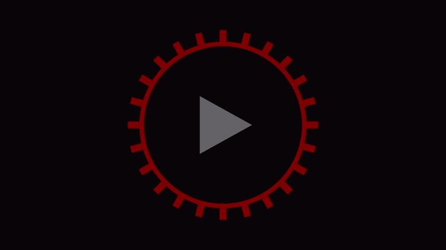 Minimalist play button with rotating red gear loading animation for digital media interfaces 4k loading gear