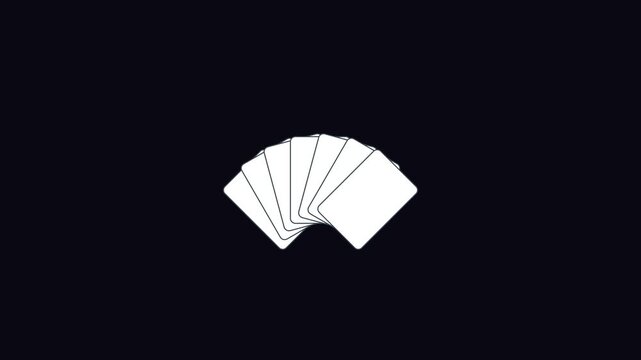 Minimalist playing cards fan animation: smooth card spread motion on 4k black background, for casino and, gambling concepts