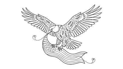 Fototapeta premium Bald Eagle with American Flag - Patriotic Line Art Illustration