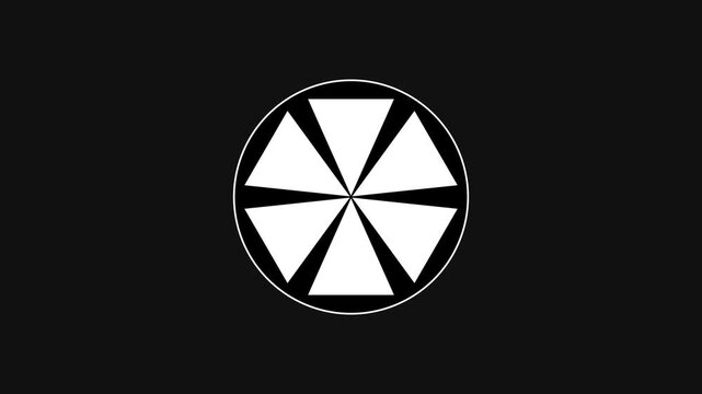 Minimalist rotating geometric circle animation: abstract 4k white spinning fan shape on black background