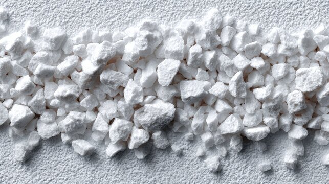 White irregular granules scattered on a neutral surface &mdash; ideal for gardening substrates, insulation materials, food ingredients, or abstract texture backgrounds. Macro shot highlighting particle shap