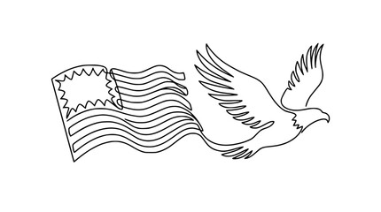 Obraz premium American Flag Waving with Eagle Flying - Continuous Line Art