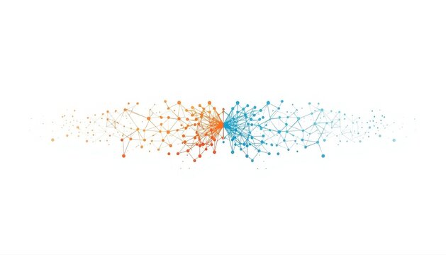 Abstract collision of orange and blue particles energy burst with particles collision abstract explosion background movement creative connection particle illustration shockwave