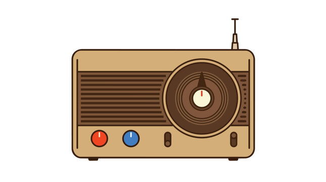 Vintage transistor radio representing retro analog communication in a minimalist flat vector illustration for media broadcasting marketing