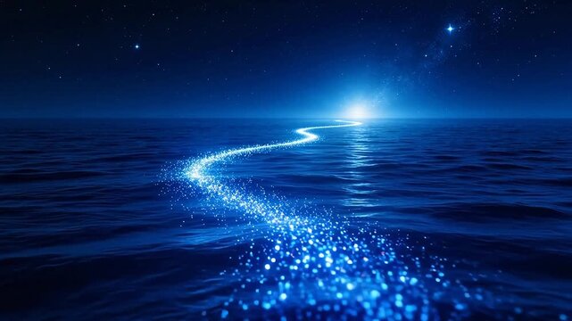 Starry path over ocean at night