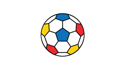Fototapeta premium Soccer ball featuring primary color panels in clean flat vector style for youth athletic coaching