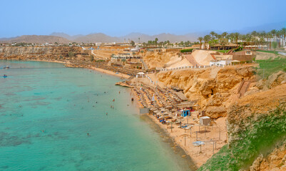 Fototapeta premium A beautiful view of the coast with beaches and a bay in El Fanar in Sharm el-Sheikh, Egypt for the background