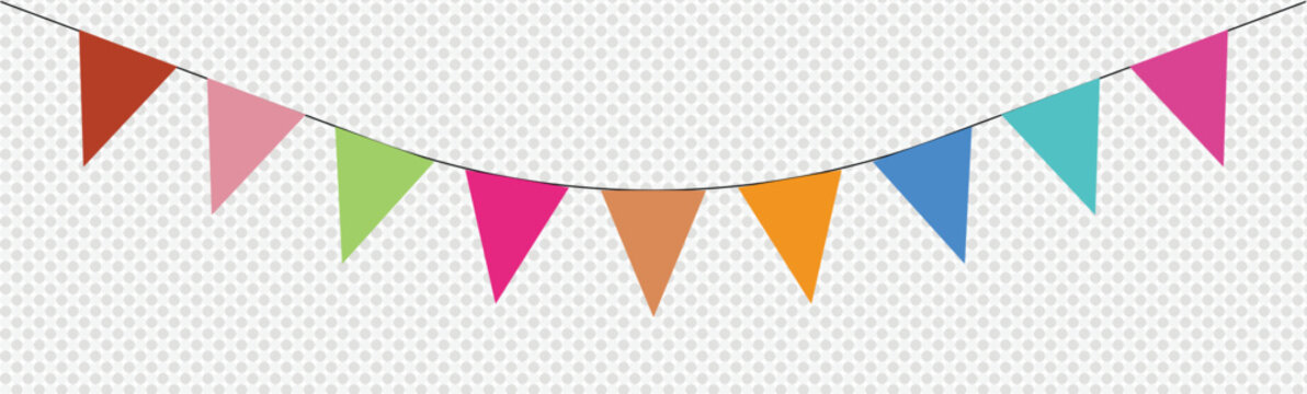 Colorful bunting flags on string for birthday party celebrations and festival decoration