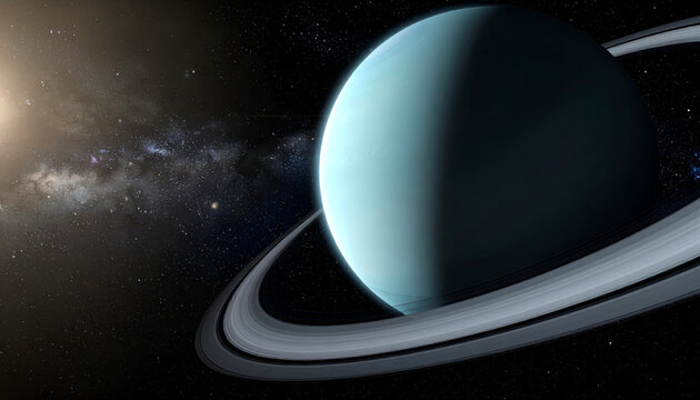 Stunning View of Uranus Planet with Rings in Deep Space.