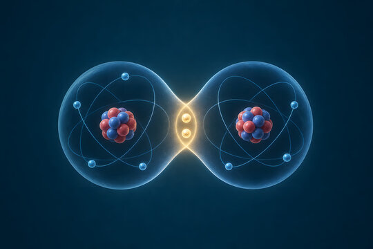 Glowing covalent bond between two atoms