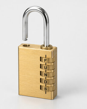 Unlocked Combination Lock Spelling Funds as Financial Access Concept