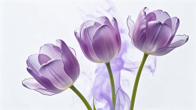 Purple tulips with soft smoke