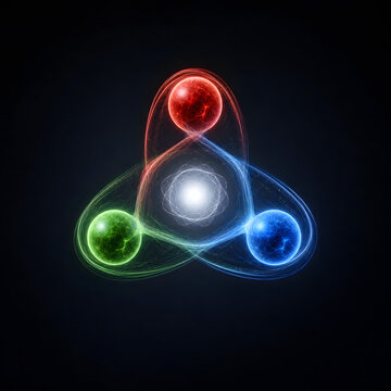 Glowing Quark Trio Around Luminous Atomic Core