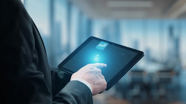 ERP icons show management, integration, and business process. ERP supports data management, ERP efficiency, and ERP organizational solutions. Gist