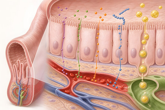 Intestinal wall nutrient absorption scientific anatomy illustration
