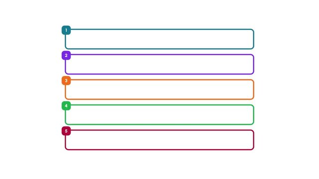 Animated 5 steps infographic list. Business presentation template 4K animation