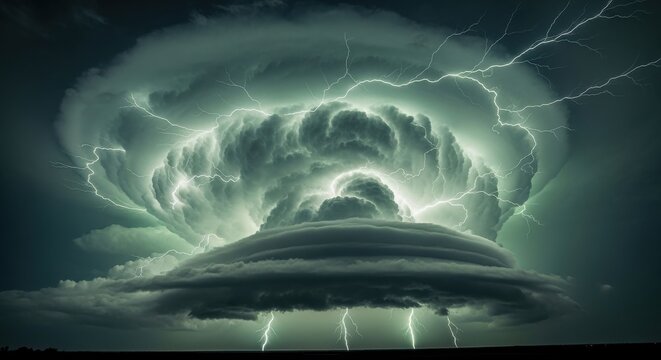 Epic Supercell Thunderstorm Illuminated by Lightning Strikes