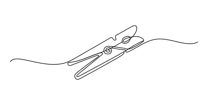 Single continuous line drawing of a simple wooden clothes peg used for hanging laundry isolated on a clean white background Vector, illustration