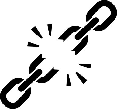 Broken chain silhouette icon with snapping link and sparks for freedom liberation and disconnected concept design elements