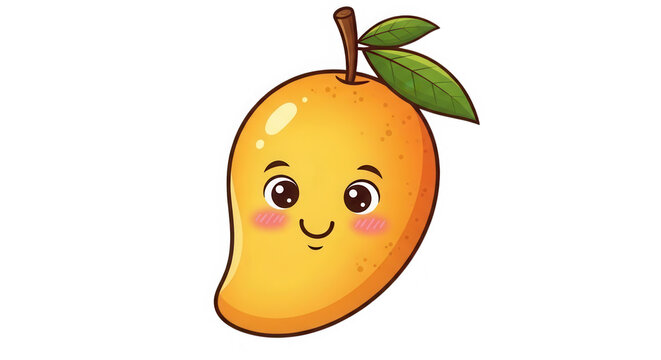 Cute cartoon mango fruit character with a happy smiling face isolated on transparent background