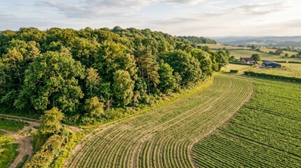 Naklejka premium Aerial View of Lush Green Farmland and Forest.