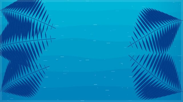 Blue Summer Background with Tropical Palm Leaf Silhouettes