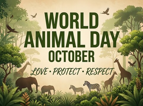 Colorful world animal day celebration poster with wildlife and nature theme for october event