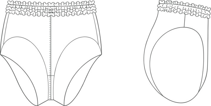 Cad drawing women's briefs technical illustration front and back views