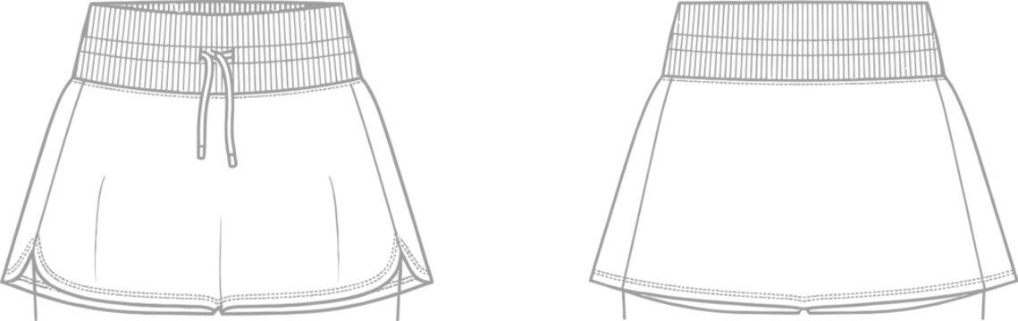 Cad drawing women's running shorts technical illustration front and back views