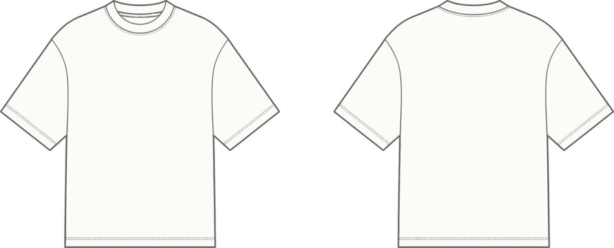 Cad drawing technical illustration of a blank crew neck t shirt front and back views