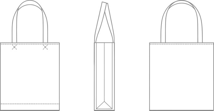 Cad drawing tote bag technical illustration front side and back views
