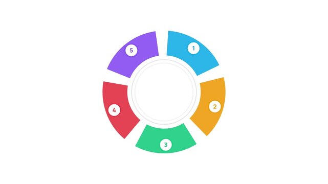 Animated 5 steps infographic segmented circle diagram. Business presentation template 4K animation