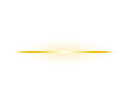 A horizontal golden light streak effect with a bright center, on a transparent background