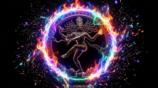 Hindu gods shiva nataraja performing cosmic dance in circle of fire with nataraja, spiritual
