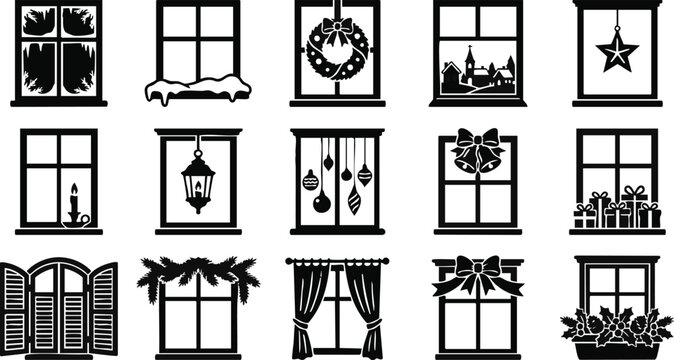 Christmas window decorations and silhouettes