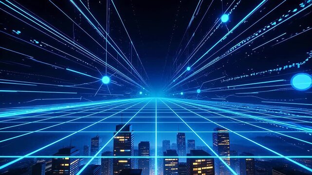 Futuristic cityscape with glowing lines