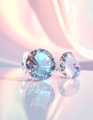 Fototapeta premium A close-up of two large, clear, faceted gemstones on a reflective surface