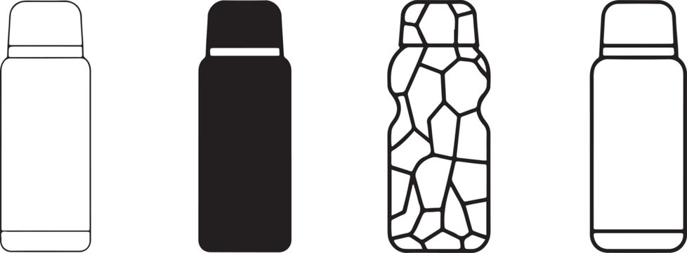 Thermos Bottle Line Icons Set, Insulated Flask Outline Vector Collection for Travel and Outdoor Design