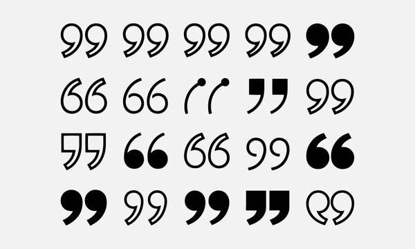 Quote marks set, speech marks. Quotes icon set, inverted commas or talking marks collection 