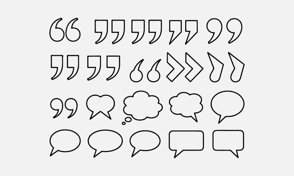 Quote marks set, speech marks. Quotes icon set, inverted commas or talking marks collection 