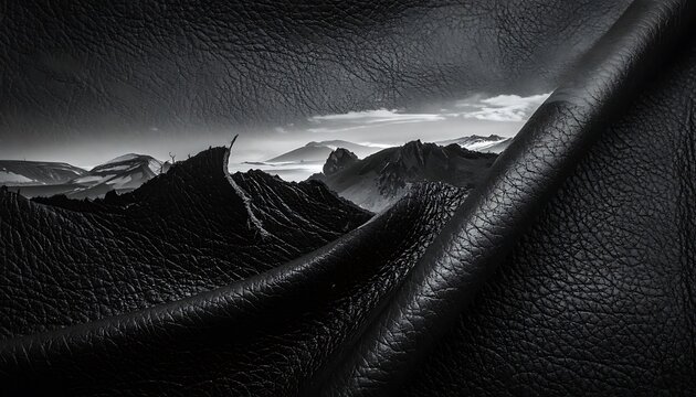abstract dark landscape with a textured foreground and stylized mountains under a bright sky, abstract texture, geometric shapes